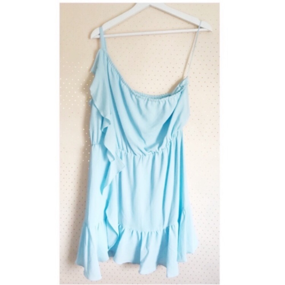 Kaari Blue Summit Blue Ruffle One Shoulder Dress